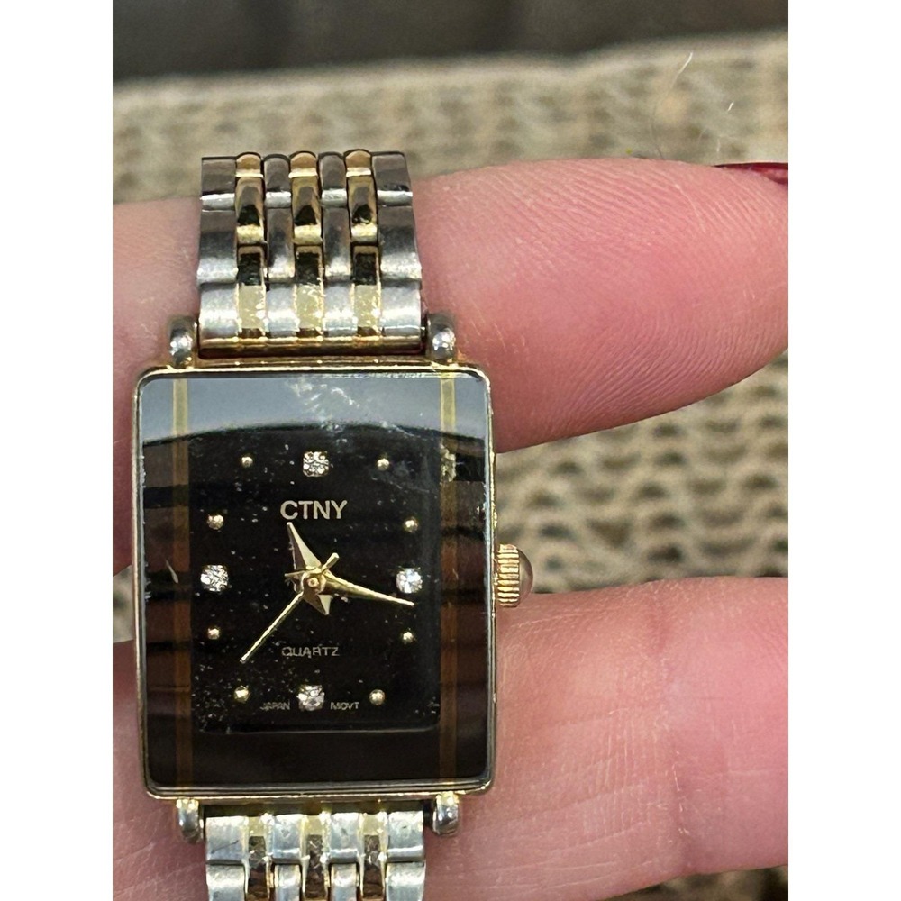 CTNY Silver Gold‎ Black Dial  Women's Quartz Watch Working New Battery